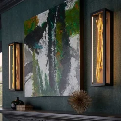 LED Wandlampe Metall H: 61 cm in Schwarz Gold eckig