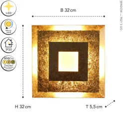 LED Wandlampe Metall in Gold B:32 cm Wand Decke dimmbar