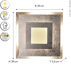 LED Wandlampe Metall Silber B:39 cm Wand Decke dimmbar