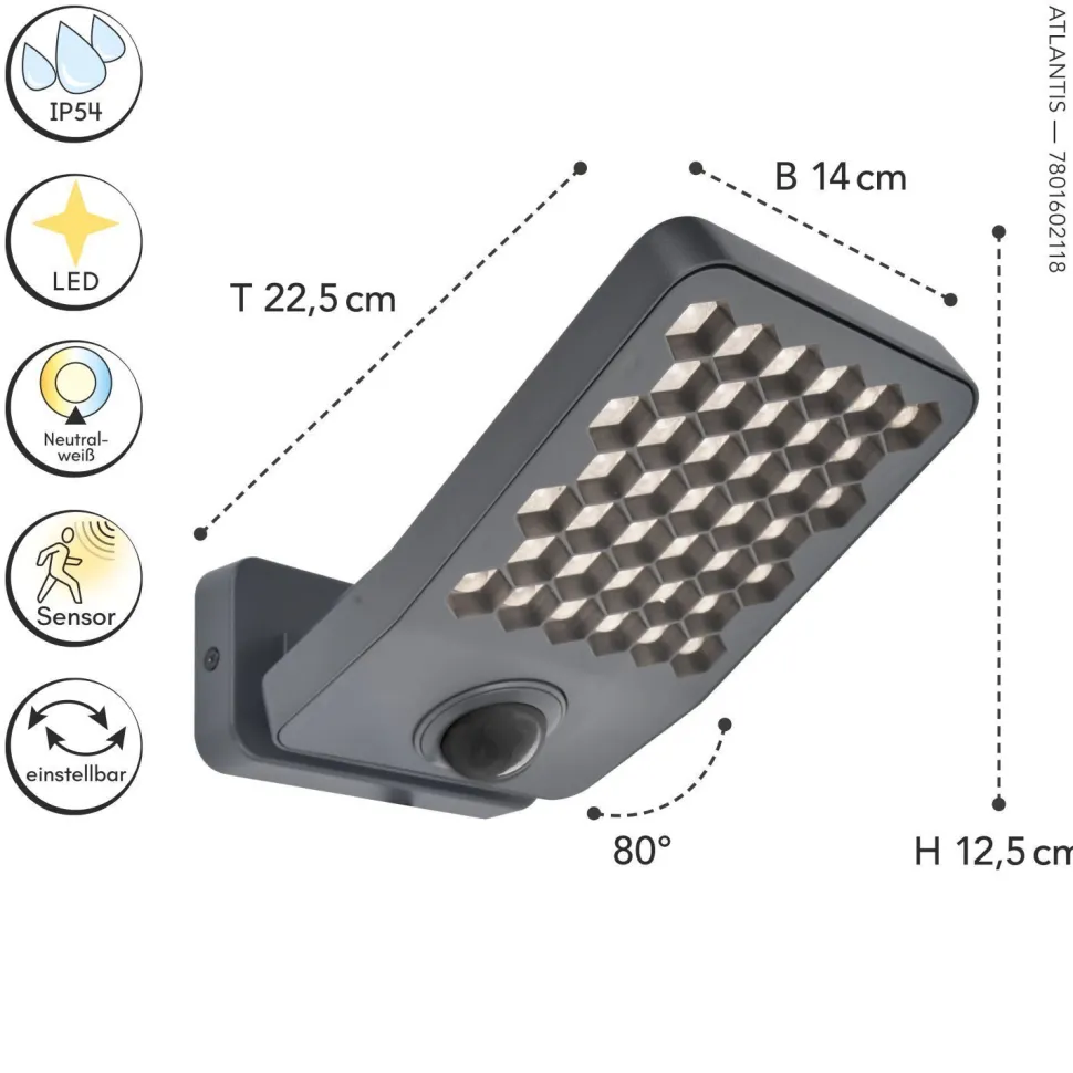 LED Wandlampe mit Bewegungsmelder 4000 K IP54 flexibel