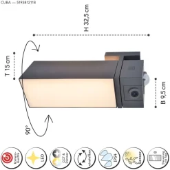 LED Wandlampe mit Bewegungsmelder IP54 1000 lm dimmbar