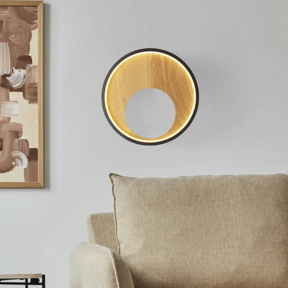 LED Wandlampe rund Ø 30 cm Schwarz Braun 3000 K