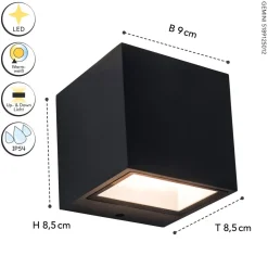 LED Wandlampe Up Down Schwarz B:8,5 cm IP54 850 lm 9 W