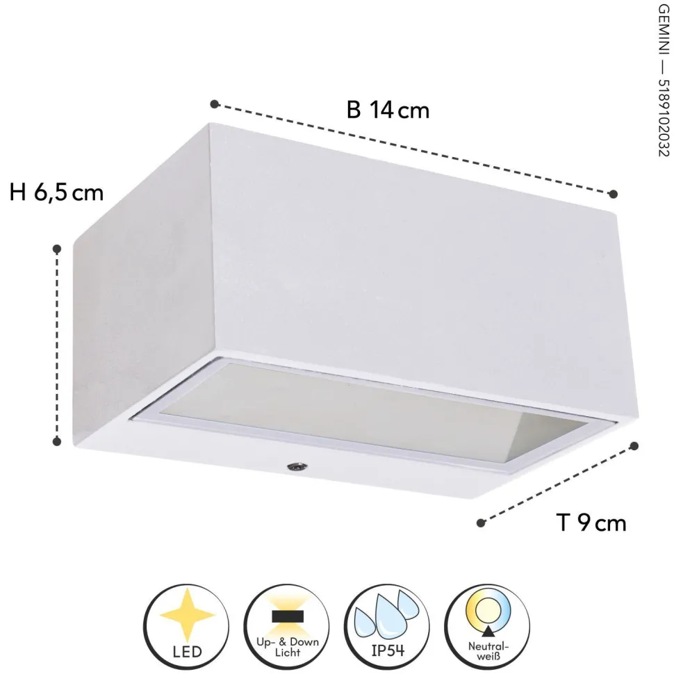 LED Wandlampe Up Down Weiß B:14 cm IP54 4000 K 10 W