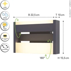 LED Wandleuchte Aluminium Anthrazit B:22,5 cm IP44 18 W