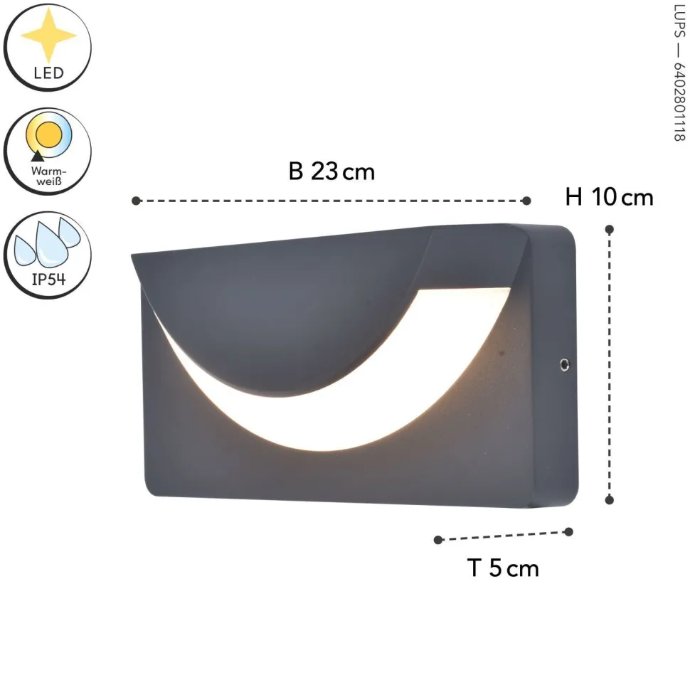 LED Wandleuchte Aluminium IP54 B:23,1 cm 3000 K 450 lm