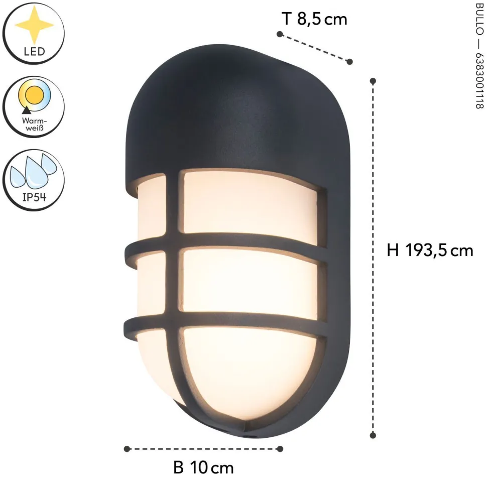 LED Wandleuchte Anthrazit Aluminium H:19,3 cm IP54 14 W