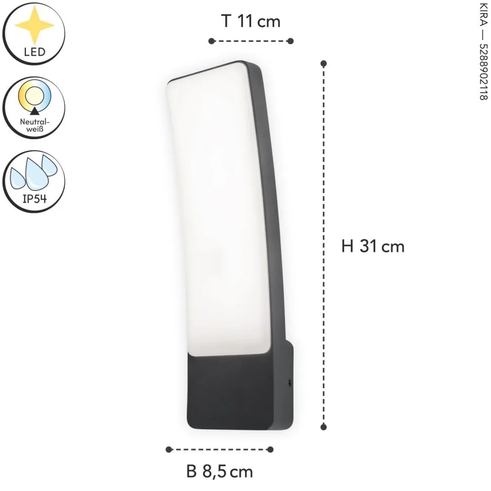 LED Wandleuchte Außen Aluminium H:31,1 cm 4000 K IP54