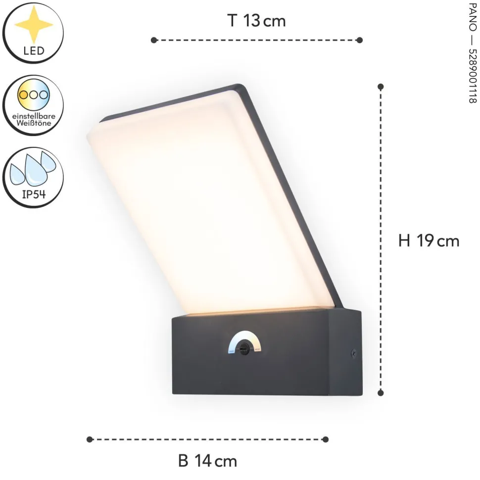 LED Wandleuchte Bewegungssensor IP54 T:14 cm Anthrazit