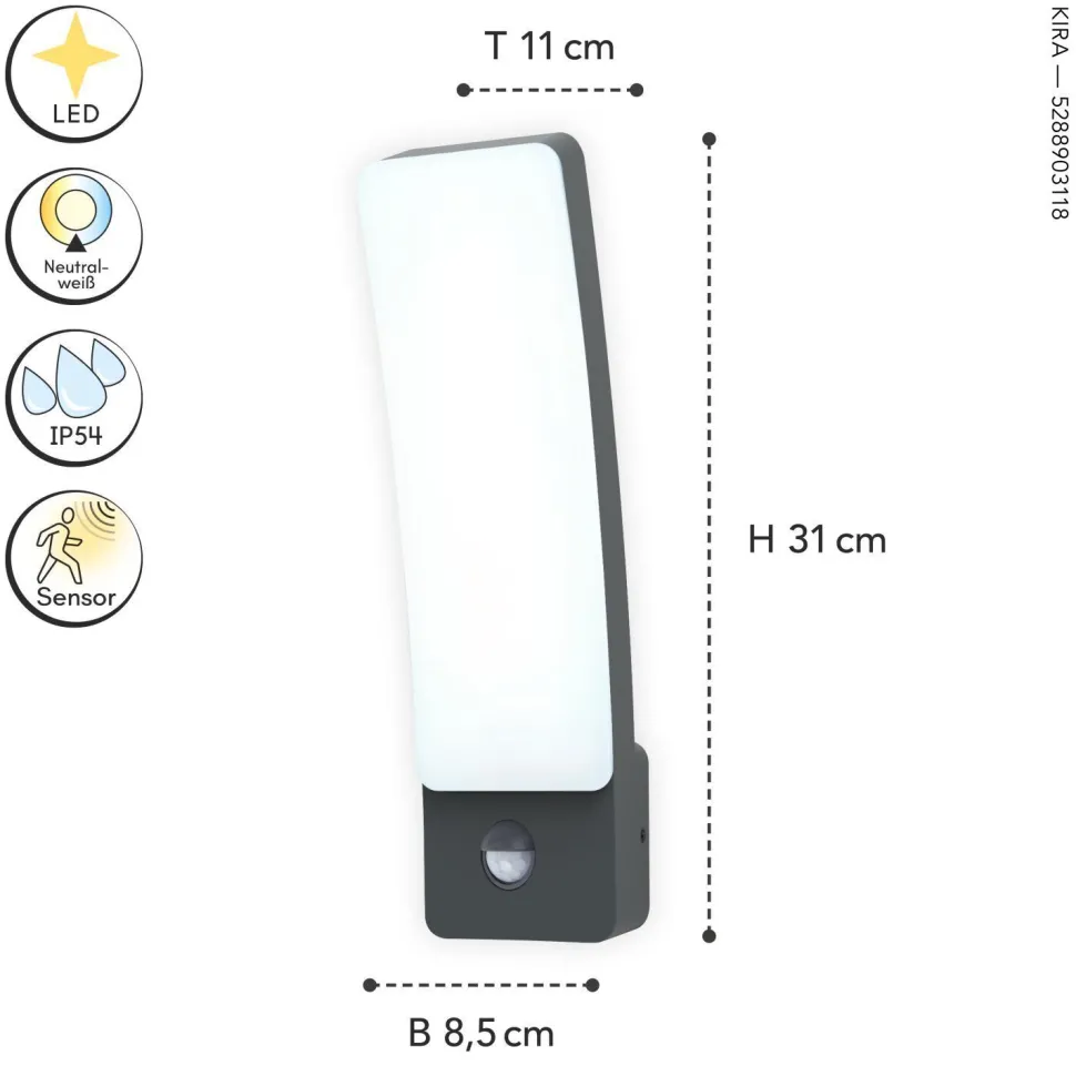 LED Wandleuchte Bewegungsmelder Aluminium 4000 K IP54