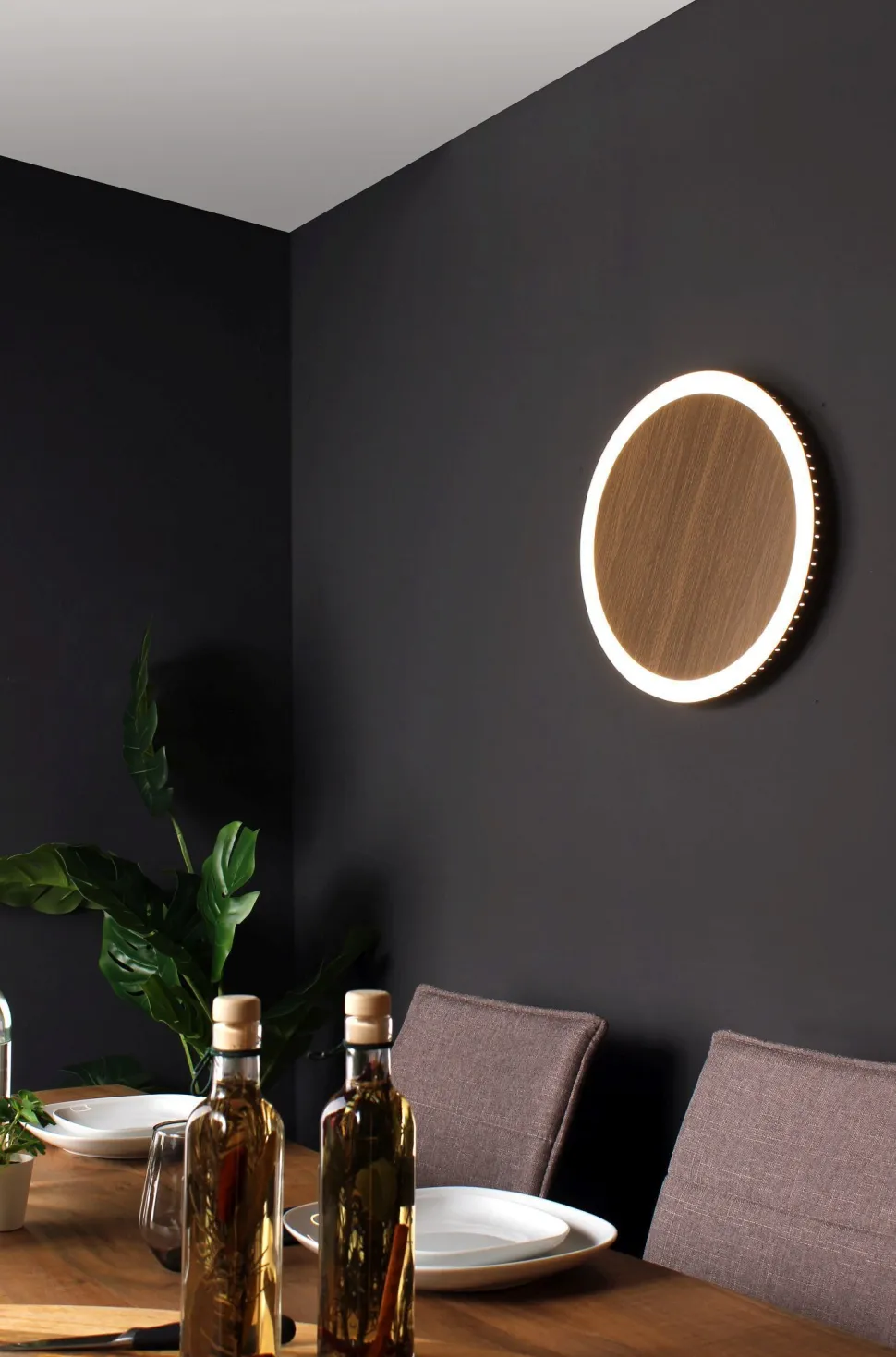 LED Wandleuchte Holz Schwarz rund Ø40 cm 3500 K dimmbar