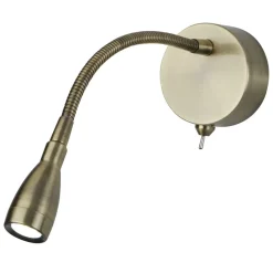 LED Wandspot mit Flexarm Schalter 1 W in Messing Antik