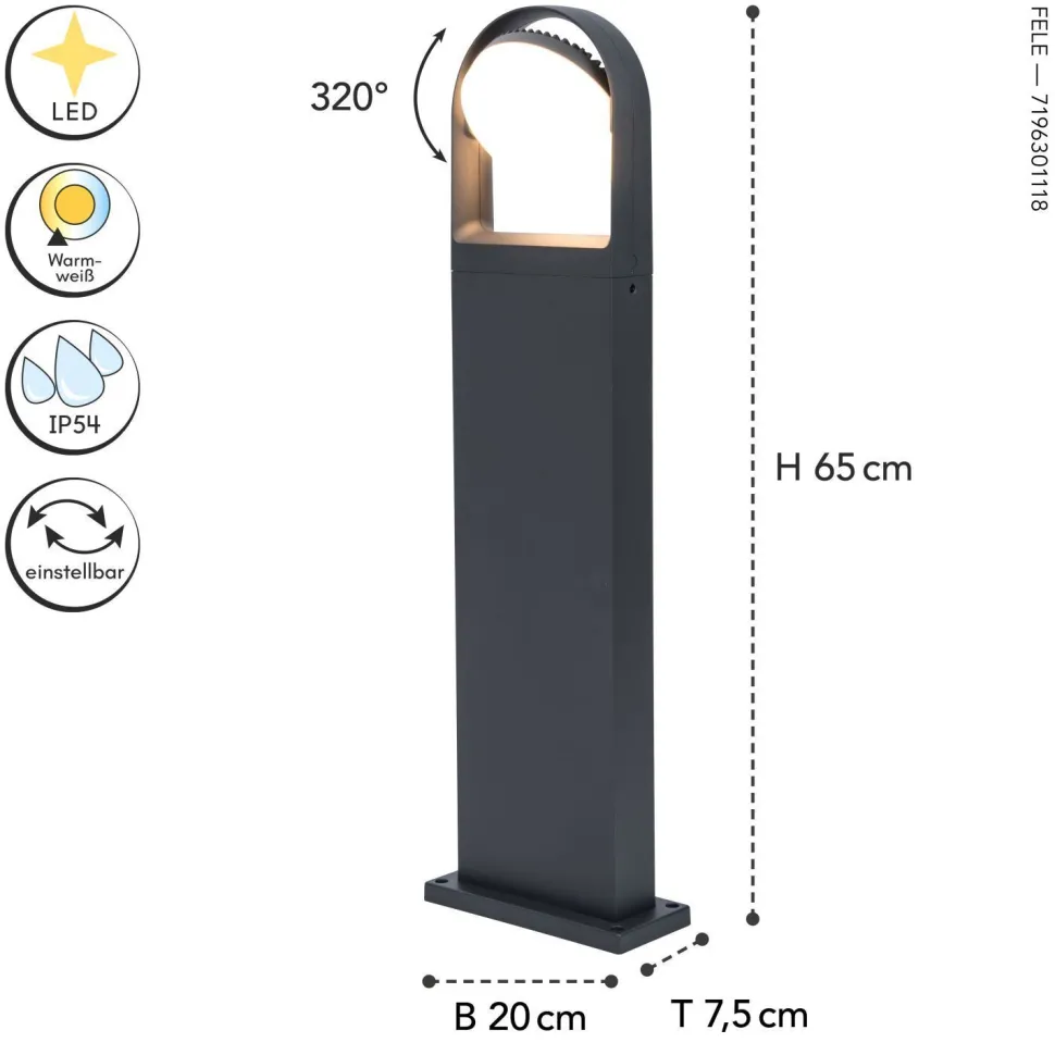 LED Wegeleuchte Aluminium 70 cm IP54 3000 K Anthrazit