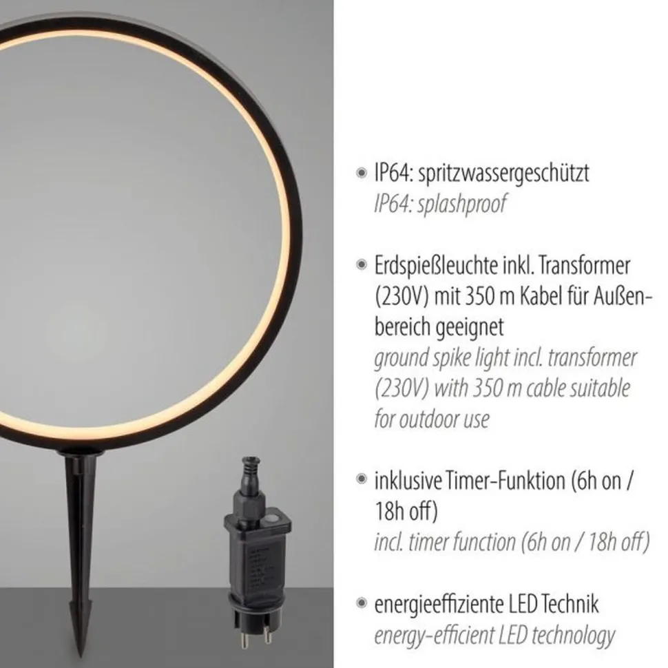 LED Wegeleuchte mit Erdspieß 48 cm IP65 3000 K Schwarz