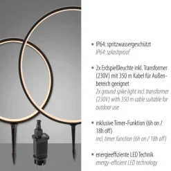 LED Wegeleuchte mit Erdspieß 2er Set 66 cm IP65 Schwarz