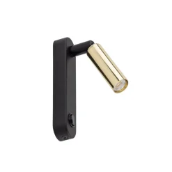 Leselampe Wand mit Schalter Metall schwenkbar Schwarz Gold G9