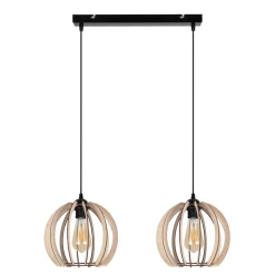 Längliche Hängelampe Holz Metall E27 2-flammig L:60 cm