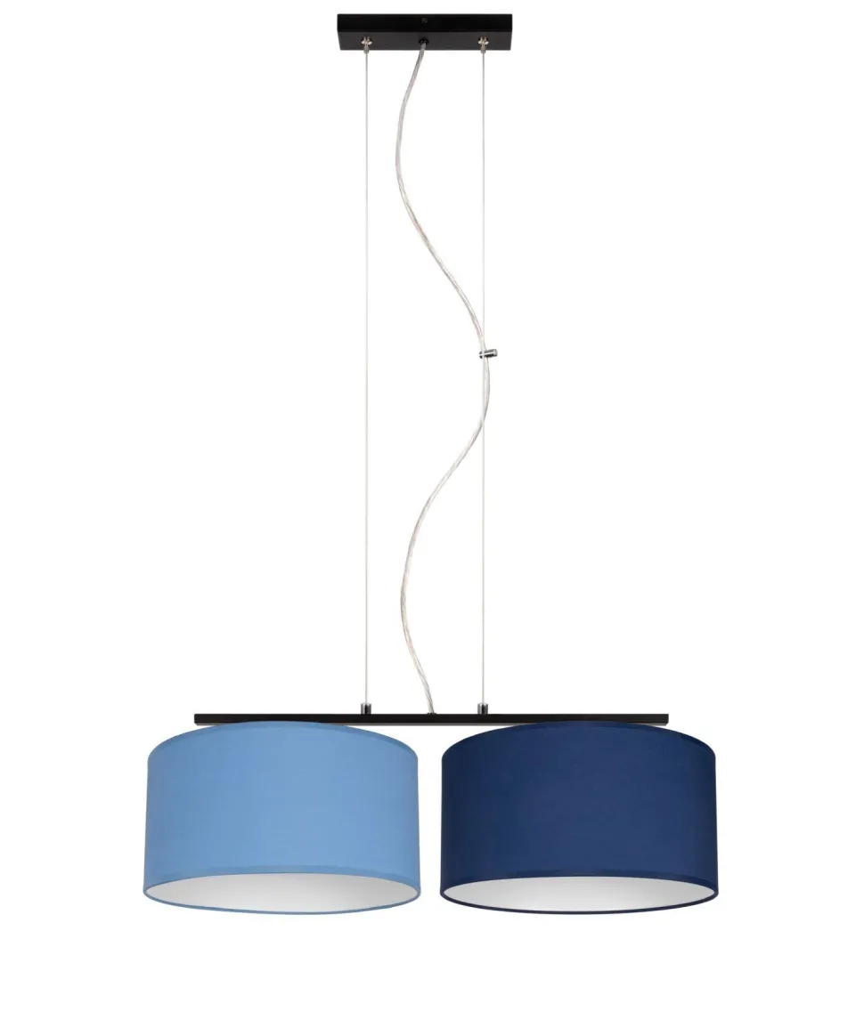 Längliche Hängelampe Stoff Schwarz Blau E27 L:70 cm