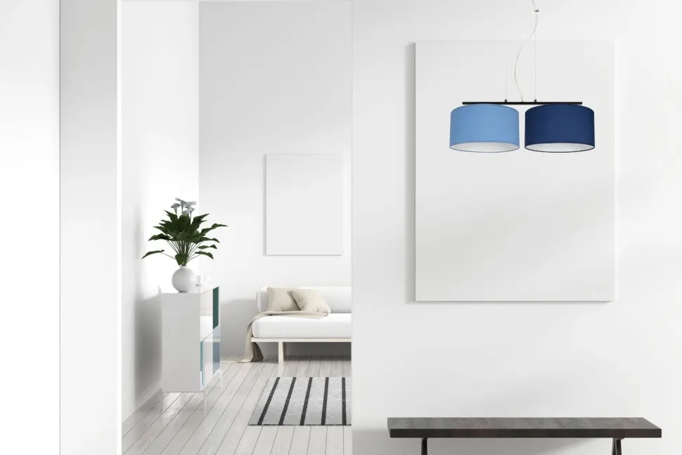 Längliche Hängelampe Stoff Schwarz Blau E27 L:70 cm