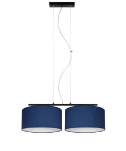 Längliche Hängeleuchte 2-flammig Stoff Schwarz Blau E27
