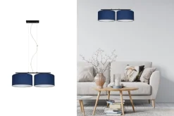 Längliche Hängeleuchte 2-flammig Stoff Schwarz Blau E27