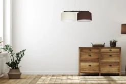 Längliche Hängeleuchte 2-flammig Stoff Ecru Braun E27