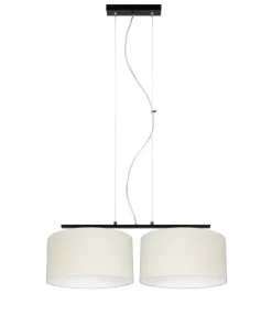 Längliche Hängeleuchte 2-flammig Stoff Schwarz Ecru E27