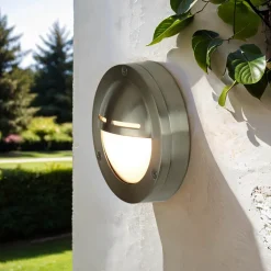 Maritime Außenleuchte Messing in Nickel Ø14cm AGIA