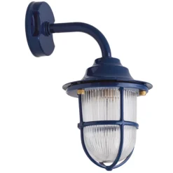 Maritime Wandleuchte außen Messing Glas H: 31 cm IP64 Blau