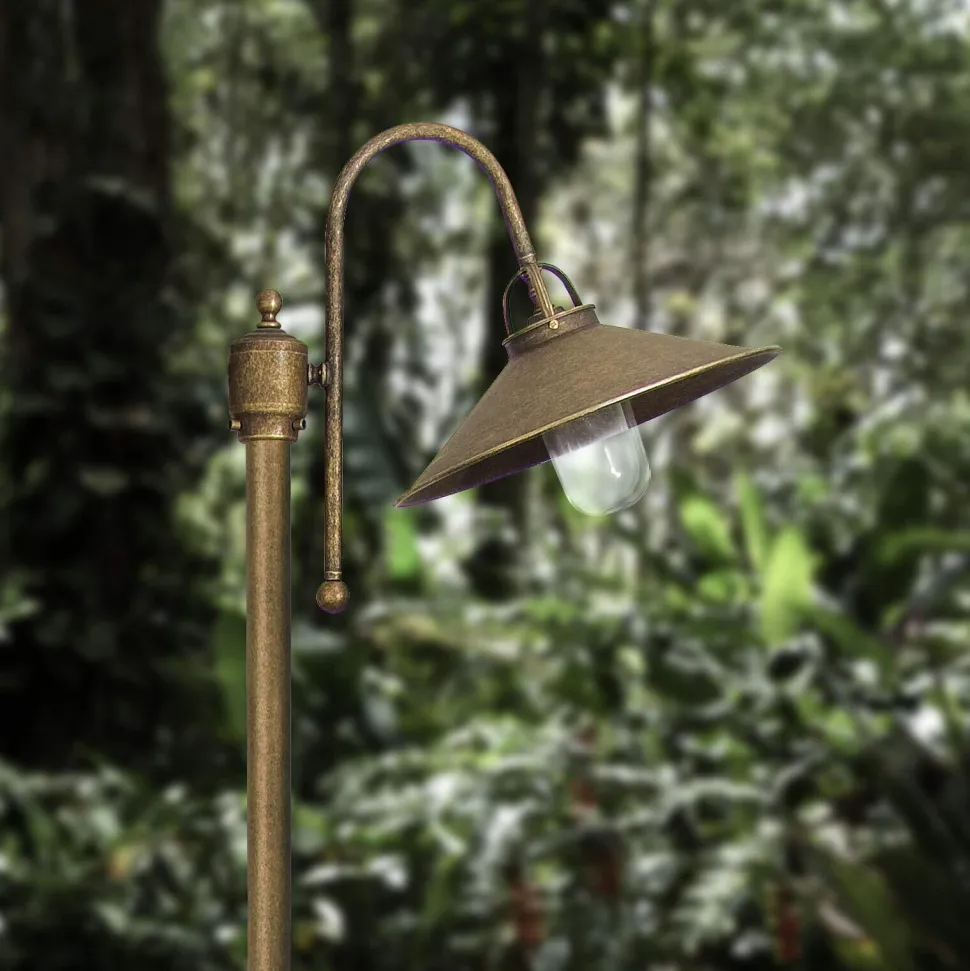 Maritime Wegeleuchte Messing Glas IP44 210 cm hoch E27