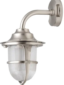 Messing Schiffslampe in Nickel Riffelglas IP64 außen