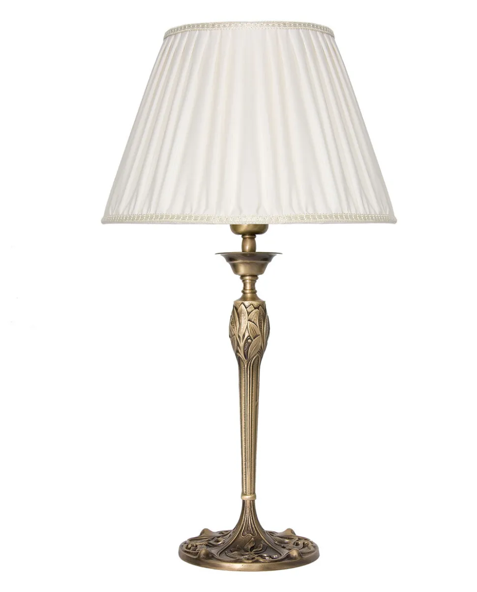 Messing Tischleuchte SIMONA Weiß Stoffschirm