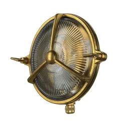 Messing Wandleuchte rund IP64 Riffelglas Bullauge