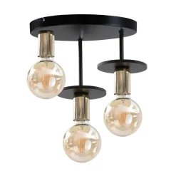 Metall Deckenleuchte Schwarz Gold Holz Ø30cm Retro