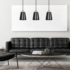 Metall Hängelampe Schwarz Metall Holz Esstisch