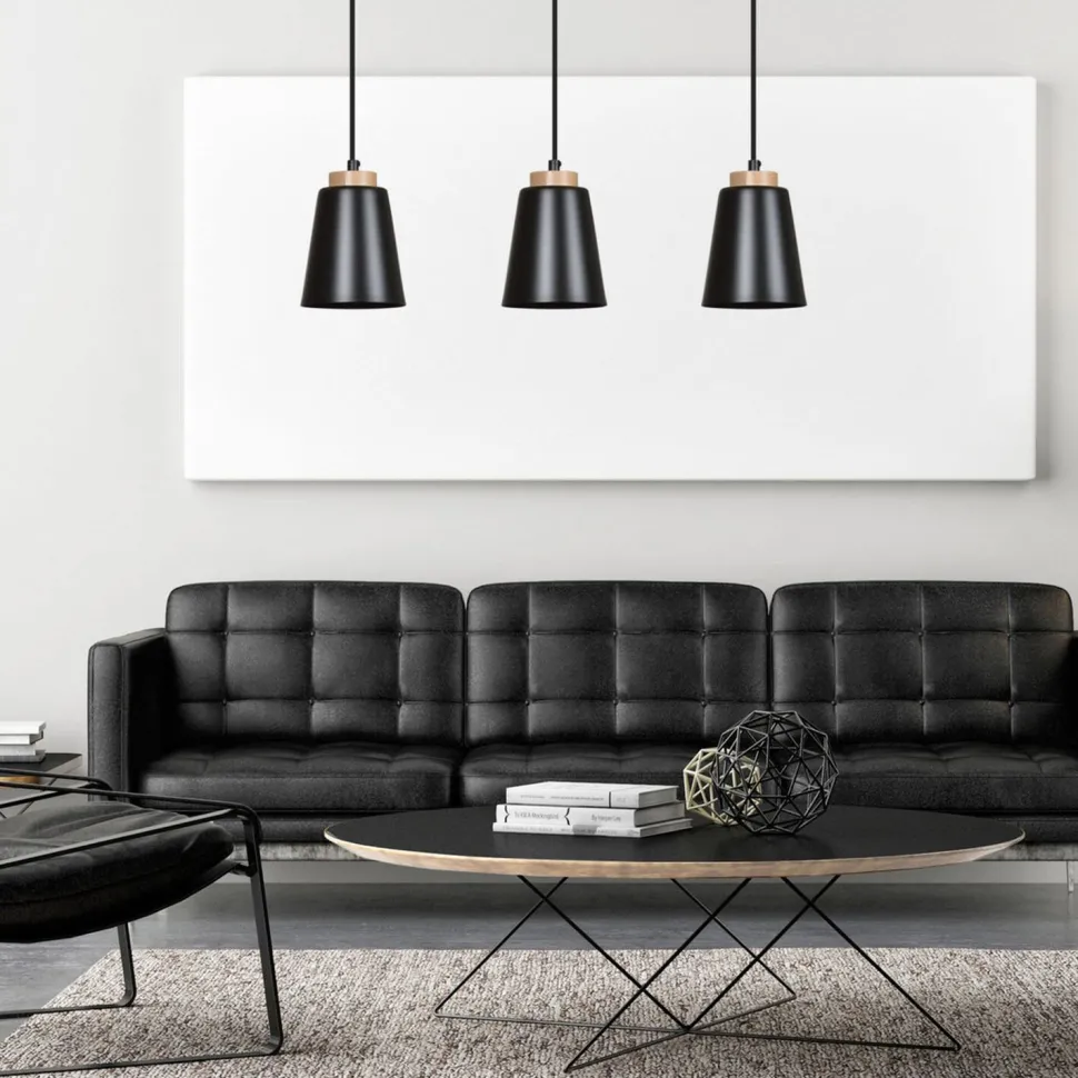 Metall Hängelampe Schwarz Metall Holz Esstisch