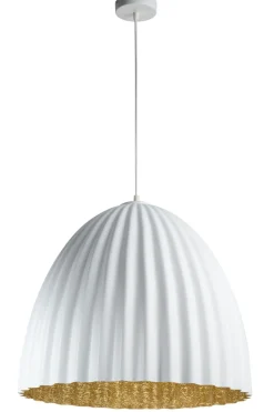 Metall Pendelleuchte Gold Weiß Loft E27 geriffelt