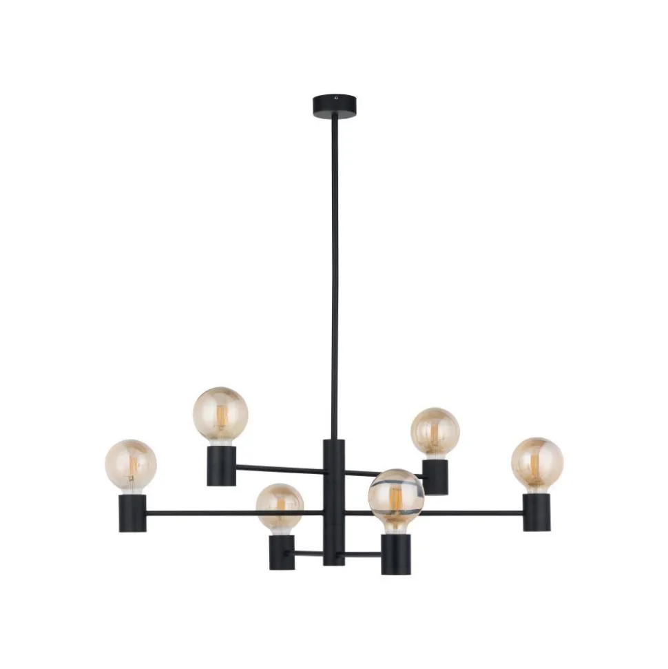 Minimalistischer Kronleuchter Schwarz Metall H:86cm für