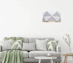 Moderne Hängeleuchte Stoff blendarm E27 L:70 Weiß Beige