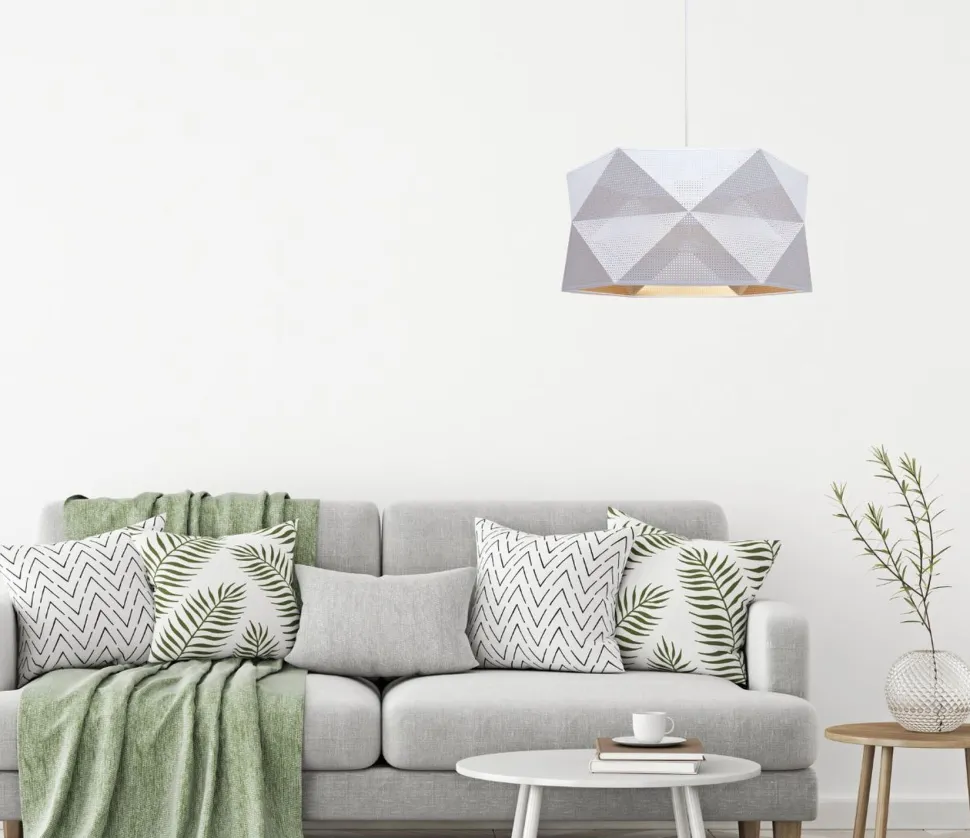 Moderne Hängeleuchte Stoff blendarm E27 L:70 Weiß Beige