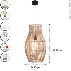 Moderne Pendelleuchte Bambus Natur Schwarz Ø30 cm E27