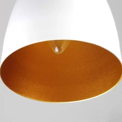 Moderne Pendelleuchte MUZA Weiß Metall Holz Gold