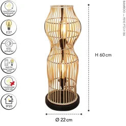 Moderne Stehlampe Bambus Natur Schwarz E27 60 cm 2-flmg
