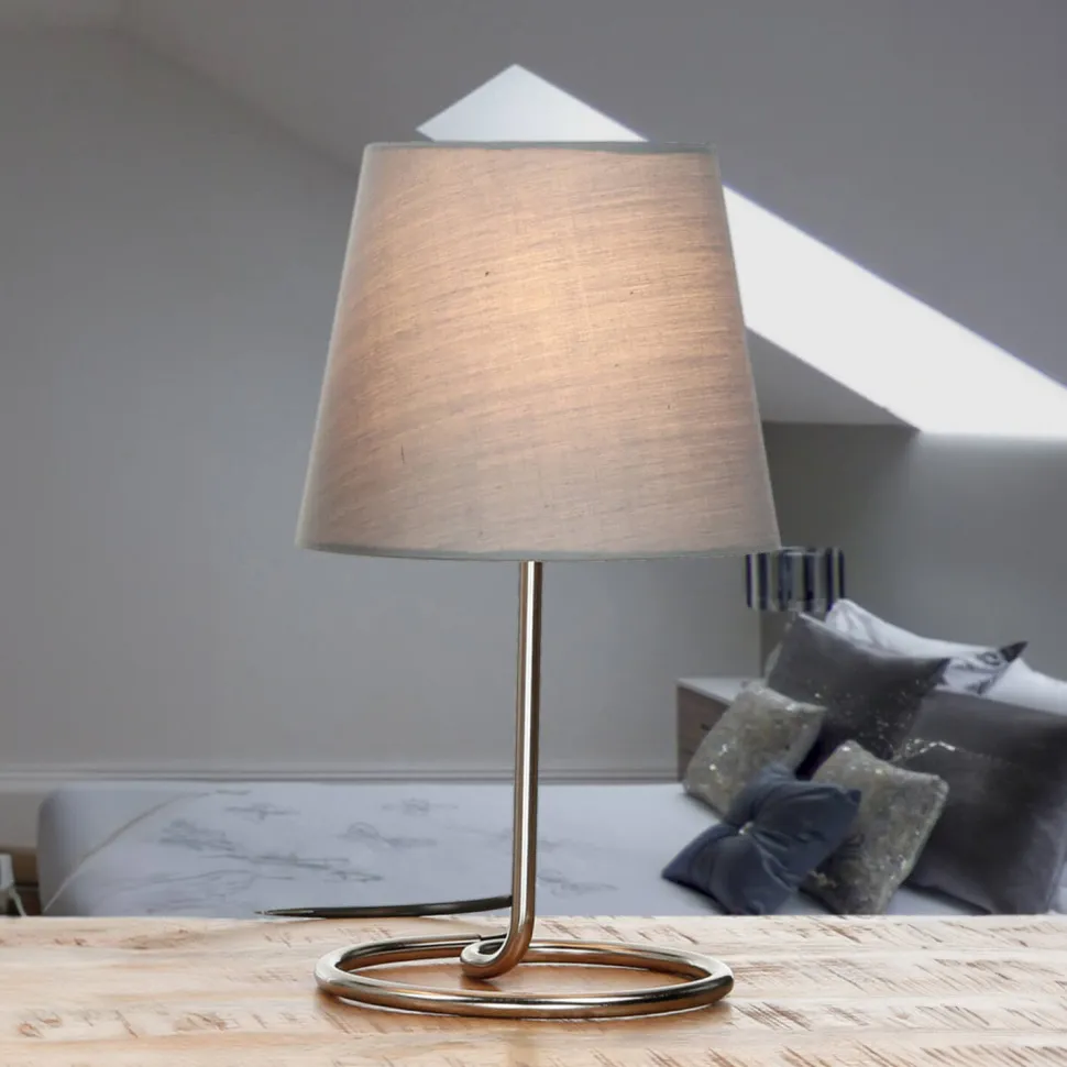 Moderne Tischlampe Stoff Grau Metall 33 cm elegant E14