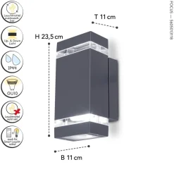 Moderne Wandlampe Up Down Anthrazit IP44 GU10 B:11 cm