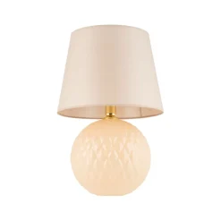 Nachttischlampe Glas Stoff 60 cm Klassisch E27 Ecru Beige