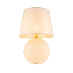 Nachttischlampe Glas Stoff 60 cm Klassisch E27 Ecru Beige