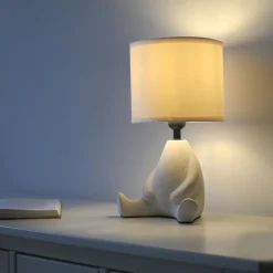 NachtTischlampe Keramik Stoff sitzendes Männchen 32 cm