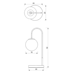 Nachttischlampe Metall Glas 52 cm Schwarz Weiß Messing