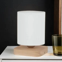Nachttischlampe Modern Stoff Holz E27 20cm klein